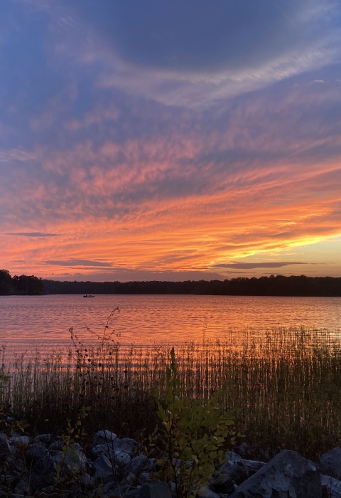 orange and blue sky over water
