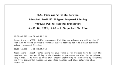 Bleached sandhill skipper proposed listing public hearing transcript