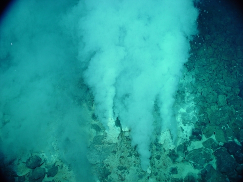White chimneys at the Champagne Vent site at NW Eifuku volcano