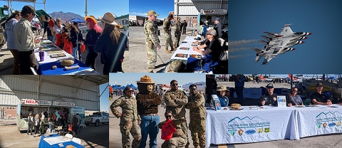 Montage of photos showing people, air force jets, and smokey bear