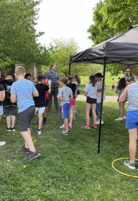 Kids playing a game in yard
