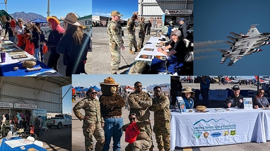 Montage of photos of people, air force jets, smokey bear