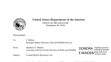 Memorandum on the Coastal Barrier Resources Act and Nonstructural Shoreline Stabilization