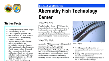 Fact Sheet for Abernathy Fish Technology Center