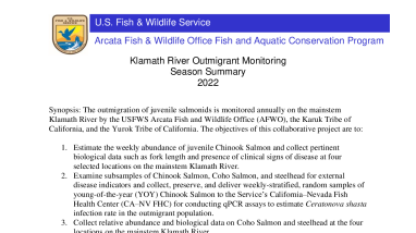 Klamath River Outmigrant Monitoring Season Summary 2022
