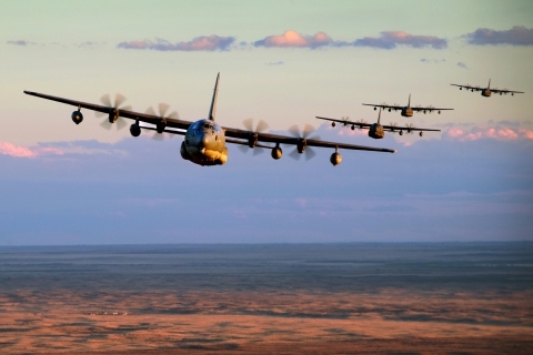 Image of 4 air force aircrafts flying 