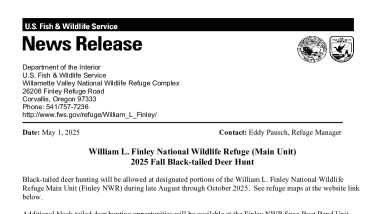 2025 William L Finley Main Unit Deer Hunt Information