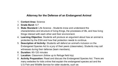Attorney for defense of endangered animal (5-7)