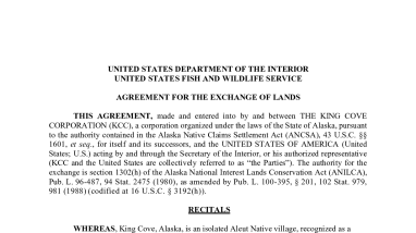 DOI Land Exchange Agreement With King Cove Corporation