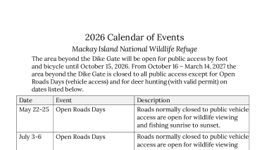 Calendar of Events at Mackay Island National Wildlife Refuge