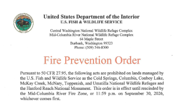 2026 Columbia Basin Fire Prevention Order