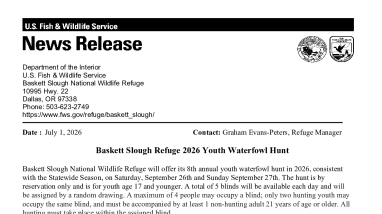 Baskett Slough National Wildlife Refuge September 2026 Youth Waterfowl Information