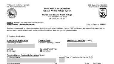 Hunt Application SLNWR 2026 Post-Season Junior Only Hunt