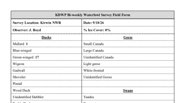 2026-2027 KDWP Bi-weekly Waterfowl Survey Field Forms