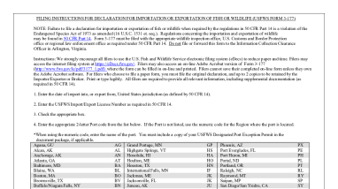 Wildlife Shipments - Instructions for Declaration Form 3-177