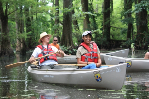 A group of people on a canoe trip.