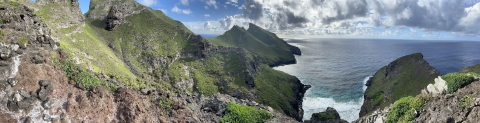 Nihoa island green cliffs and ocean on background