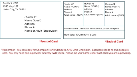 Lower Hatchie Youth Waterfowl Quota Hunt Application Card 