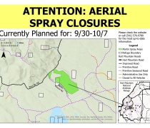 The map reads aerial spray closures and shows sections of Hart Mountain National Antelope Refuge that will be closed for aerial spraying.