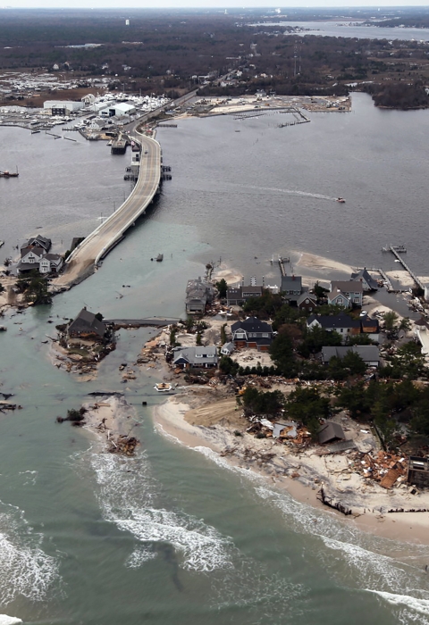 Aerial view of damages left by Hurricane Sandy. 