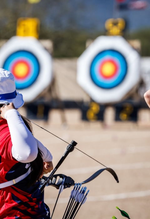 Archers take aim at targets during the 2024 Arizona Cup. 