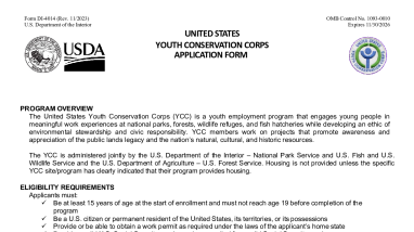 YCC Youth Conservation Corps Recruitment Flyer