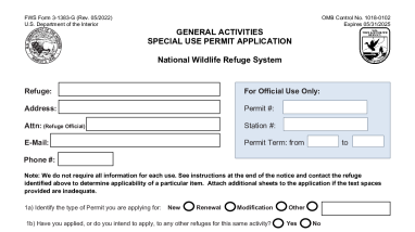 Special Use Permit Application for General Activities on National Wildlife Refuges