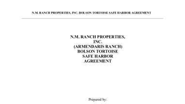 Final Bolson Tortoise Safe Harbor Agreement