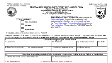 3-200-6 Application for Migratory Bird Import/Export