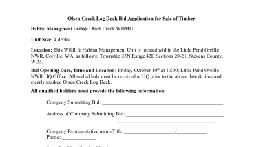 Bid Application for Timber Olsen Creek Log Decks