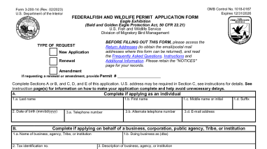 3-200-14 Application for Bald or Golden Eagle Exhibition
