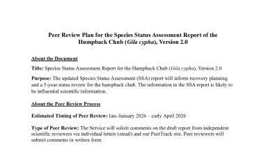 Peer Review Plan for the Species Status Assessment Report of the Humpback Chub