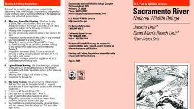 Sacramento River Refuge Jacinto and Dead Mans Reach Leaflet for Sacramento National Wildlife Refuge Complex