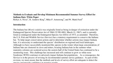 Methods to Evaluate and Develop Minimum Recommended Summer Survey Effort for Indiana Bats: White Paper