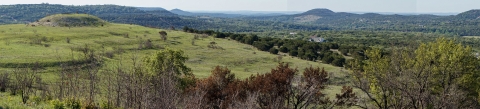 Rolling hills full of grasslands and ashe juniper trees