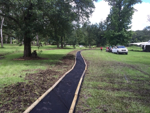 smooth path runs through grass