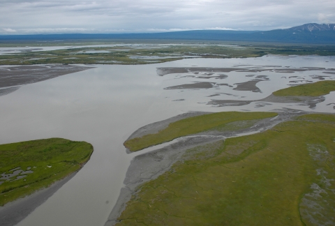 a large braided river from above