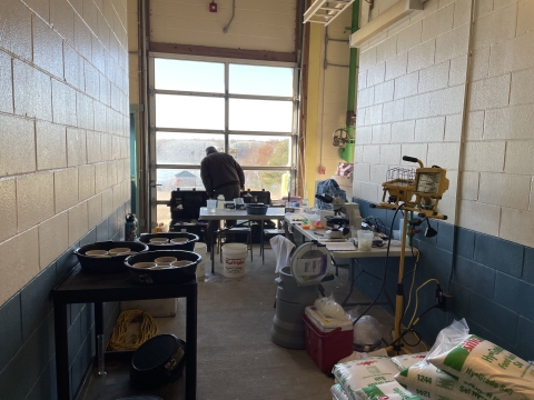 A makeshift cryopreservation laboratory set up in the Craig Brook hatchery