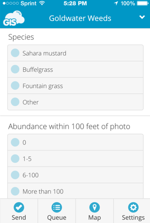 Screen capture of a mobile app with species listed and abundance