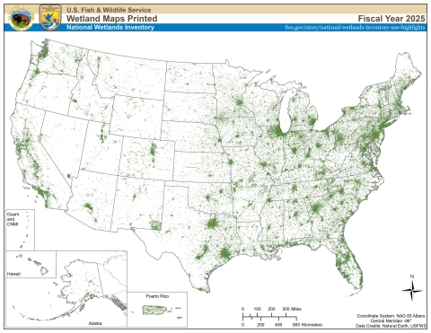 Point locations of National Wetlands Inventory PDF Mapper prints in FY2025