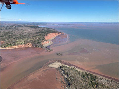 aerial view of mudflats along the northern shores of the Bay of Fundy, Nova Scotia