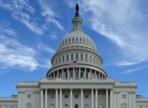 the dome of US Capitol in blue sky