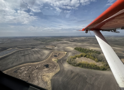 aerial view of drift prairie southeast of Devils Lake, North Dakota